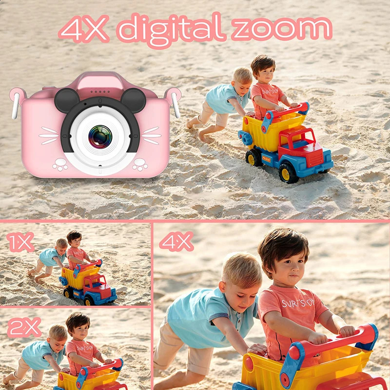 Kindercamera HD digitale videocamera voor peuters met siliconen hoes Draagbaar speelgoed met 32 GB SD-kaart voor meisje Kerstverjaardagscadeau 240123