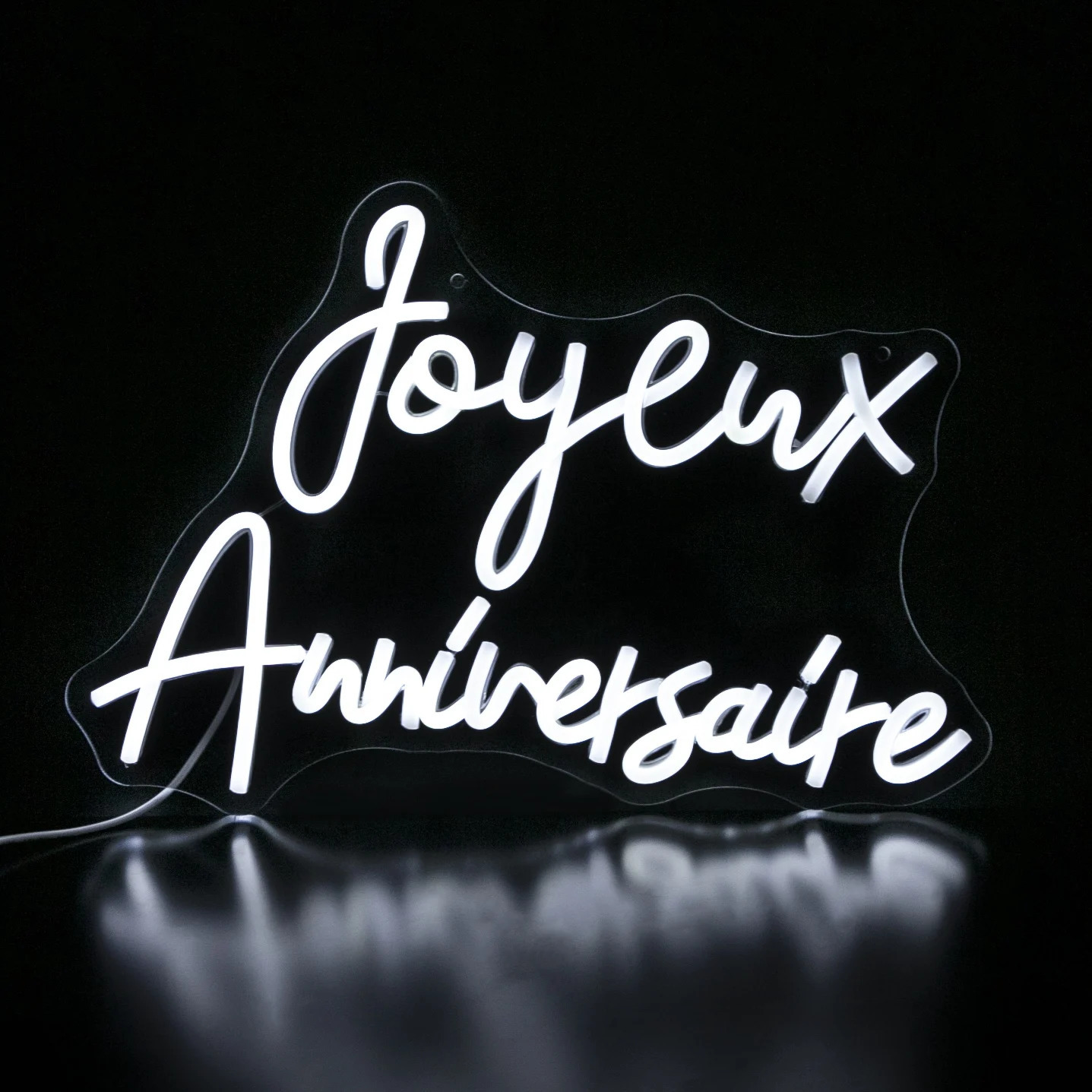 1 peça sinal francês de feliz aniversário acrílico japonês fofo luzes LED neon letras tamanho grande decorações de festa de chá de bebê aniversário 240127