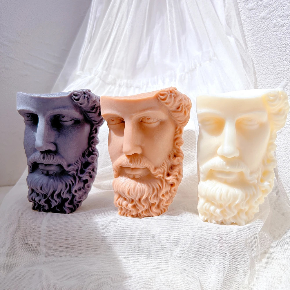 Mezza testa greca scultura stampo candele in silicone arte astratta viso barba uomo statua stampo ornamento da tavolo 240131