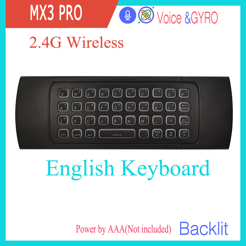 MX3 PRO Voice Air Mouse Telecomando Mini tastiera retroilluminata 2.4G Giroscopio wireless IR Learning Android TV Box PC