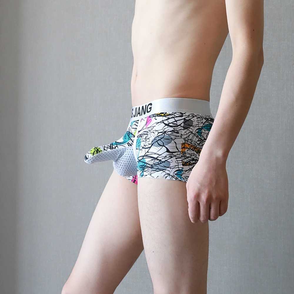 Underpants Long Elephant Nose Men Boxers Soft Breathable Print Boxer Briefs Gay JJ Sleeve Erotic Lingerie Big Cock Panties YQ240214