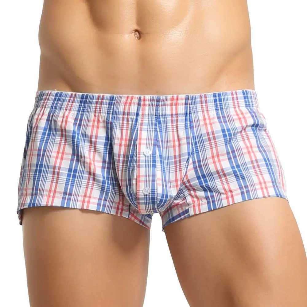 Cuecas SEOBEAN Mens Underwear Algodão Xadrez Boxer Shorts Homens Loungewear Pijamas U Convexo Design Boxers para Homem YQ240214