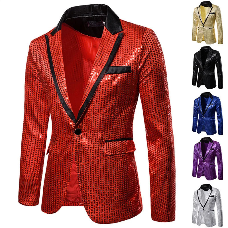 Pakken voor Mannen Casual 3D Digital Printing Blazers Enkele Knop Party Stage Nachtclub Glanzend Cool Prestaties Rood Goud 240201