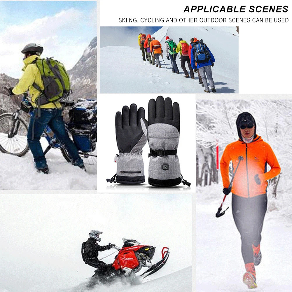 Перчатки с подогревом Зимние перчатки Мужчины Женщины Сенсорный Холодный Водонепроницаемый Спорт на открытом воздухе Теплые мотоциклетные велосипедные перчатки Термальные лыжные перчатки 240124