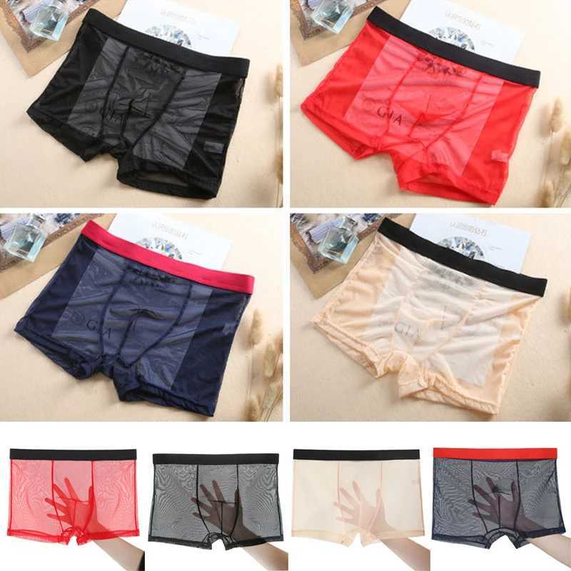 Cuecas masculinas sexy sem costura calcinha masculina ultra-fino transparente boxers homem malha boxershorts homme boxer shorts calças yq240214