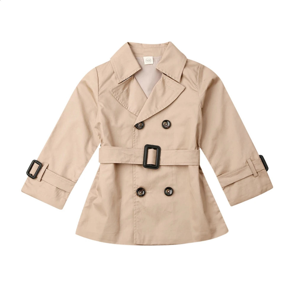 Automne hivers enfant bébé fille Trench manteaux Style anglais à manches longues ceinture vestes coupe-vent boutons vêtements d'extérieur 27Y 240122