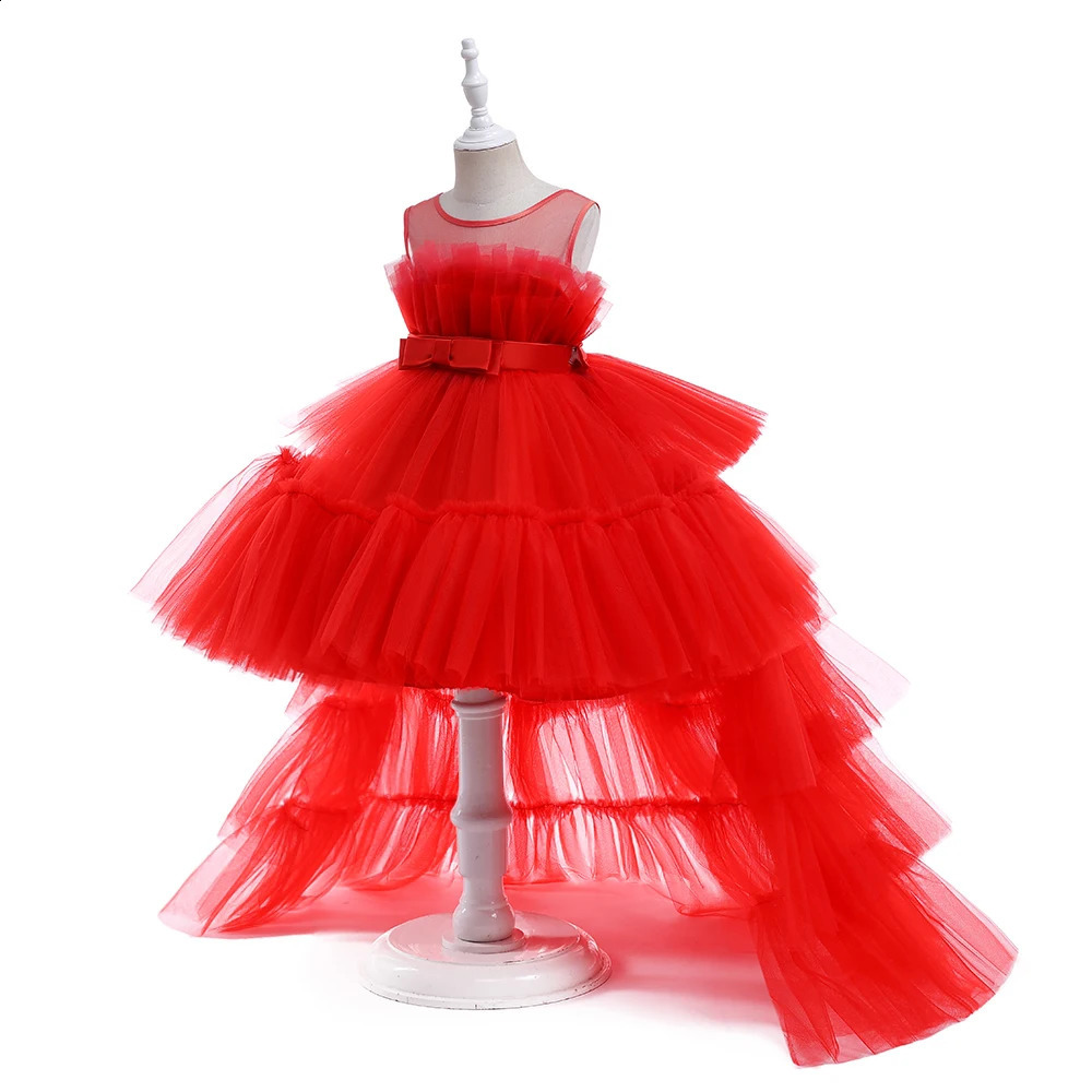 Baby Girl Tulle släpvitt dopklänningar Princess Bow Party Wedding Birthday Bridesmaid Dress First Communion Gown 2 8 år 240131