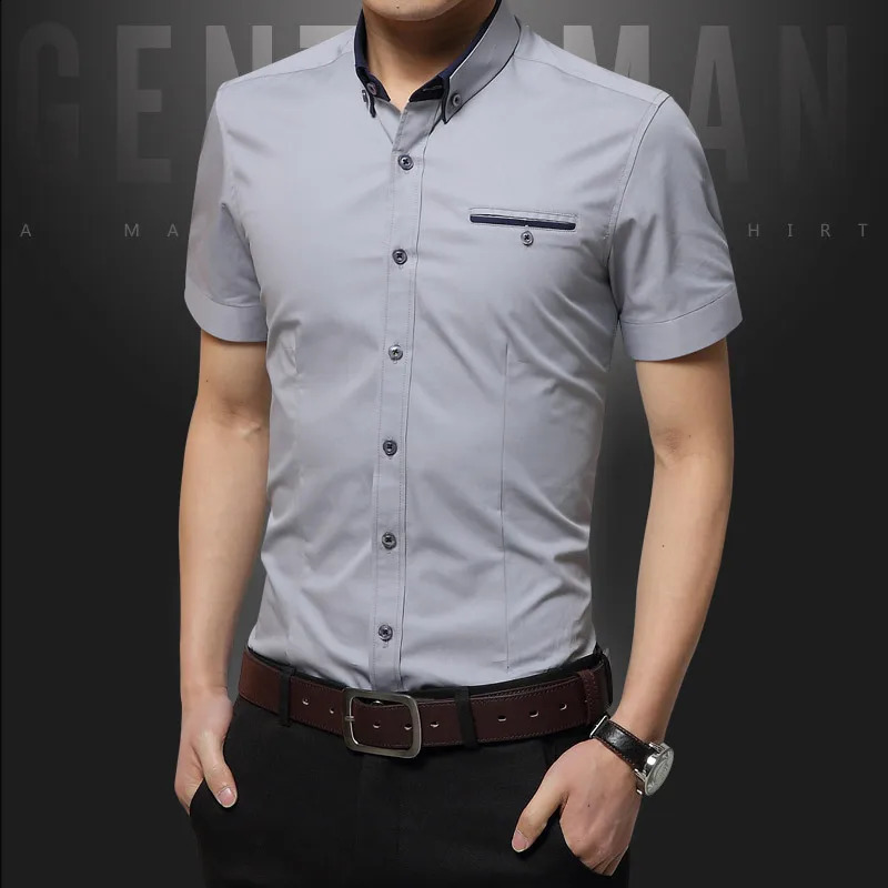 Прибытие Летняя повседневная рубашка Мужская одежда хорошего качества Мужские классические рубашки Solid Slim Fit с коротким рукавом Мужская одежда Азиатский размер 5XL 240126
