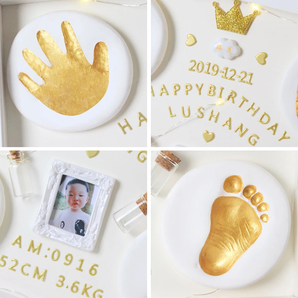 Baby Po Frame 100 Day Full Moon Gift Handprint Footprint Imprint Kit Souvenirs born DIY Pad Picture LED 240125