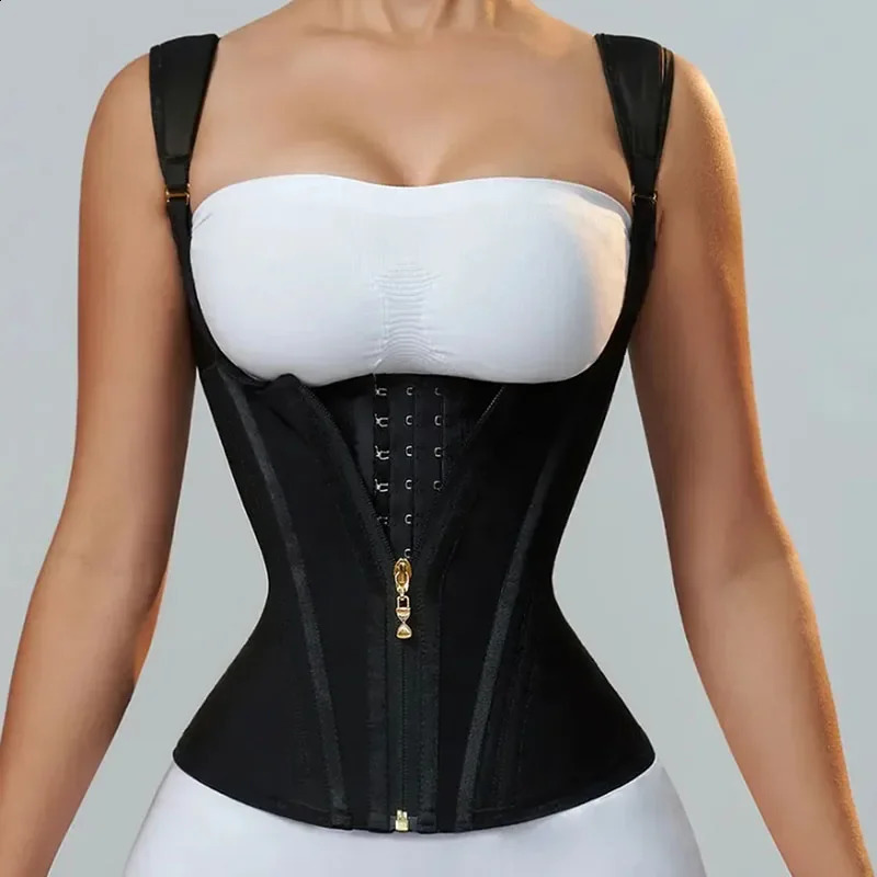 Frauen Doppel Kompression Taille Trainer Weste Korsett Knochen Verstellbarer Reißverschluss Hookeyes Flache Bauch Body Shaper Fajas Modellierung Gürtel 240130