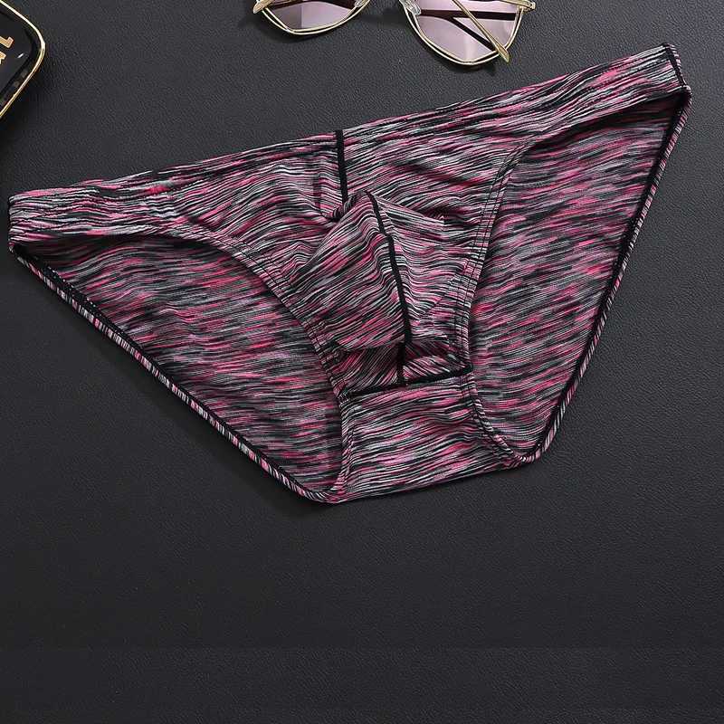 Cuecas masculinas cuecas u convexo roupa interior sexy arco-íris listrado impresso calcinha confortável respirável cintura baixa bikini deslizamento homme yq240214