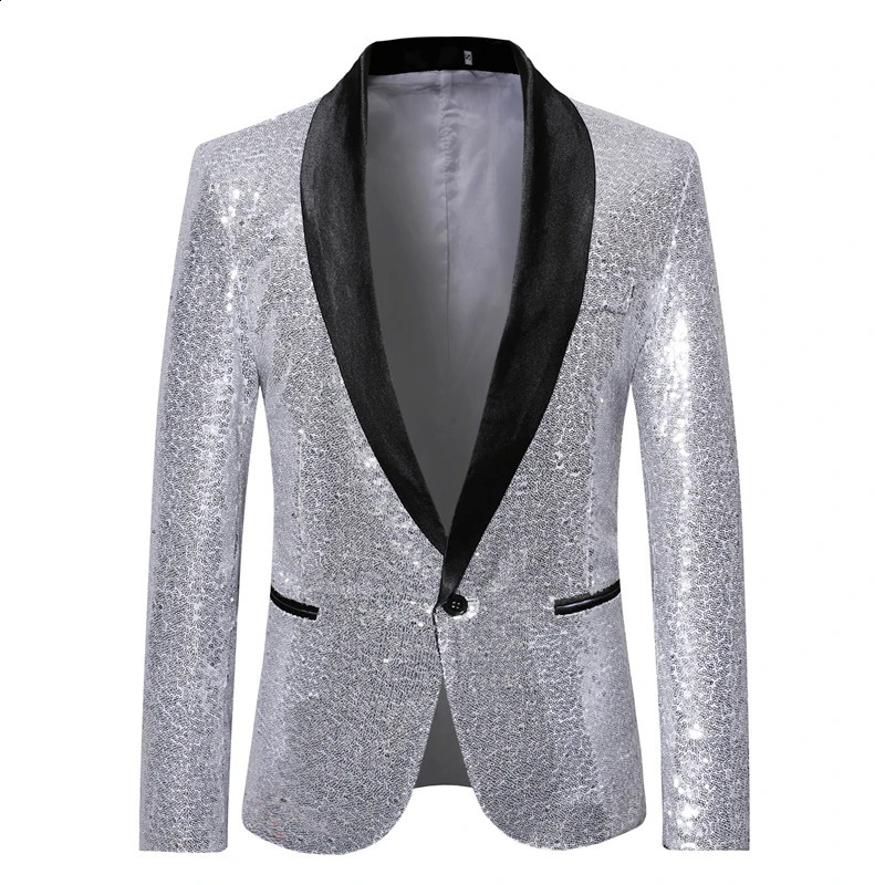 Män guld silver paljett glänsande blazers kostym jacka mode nattklubb dj scenföreställningar bröllop party coat 240201