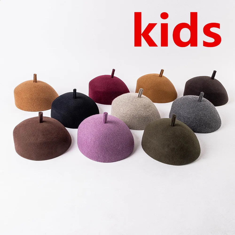 03-hh3019 Lovely antlers Thin cute Wool felt fabric kids beret cap children leisure painter hat 240130