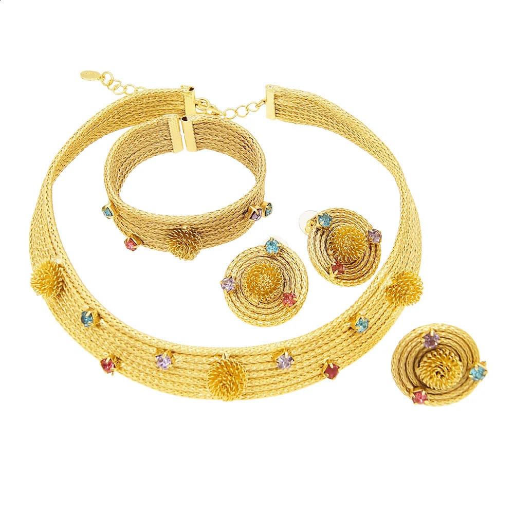 SYHOL 24K Original Women Luxury Jewelry Set Colorful Rhinestone Gold Plated Necklace Classic Choker Style Wedding Banquet 240130