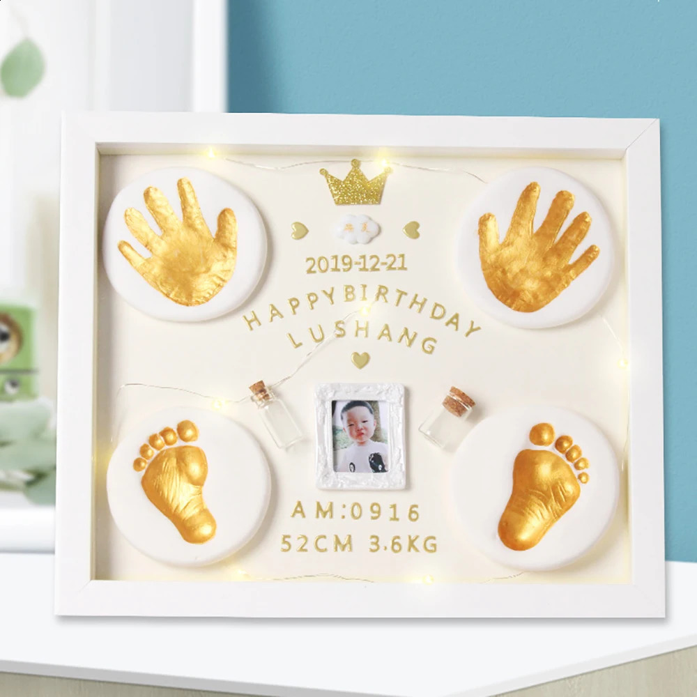 Baby Po Frame 100 Day Full Moon Gift Handprint Footprint Imprint Kit Souvenirs born DIY Pad Picture LED 240125