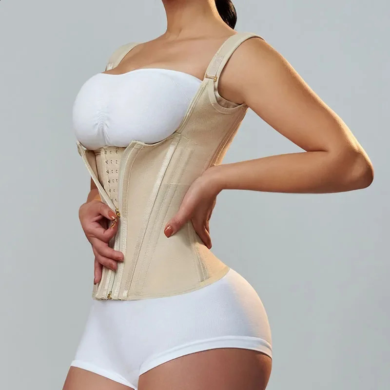 Frauen Doppel Kompression Taille Trainer Weste Korsett Knochen Verstellbarer Reißverschluss Hookeyes Flache Bauch Body Shaper Fajas Modellierung Gürtel 240130