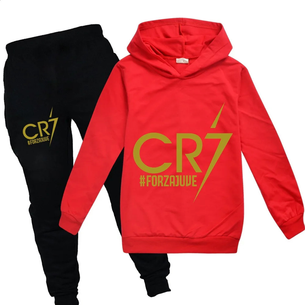 Kid's Spring Autumn Football Idol CR7 Clothes HoodiePants Suit Suitable For Sports And Leisure Xmas Birthday Gift Children 240122