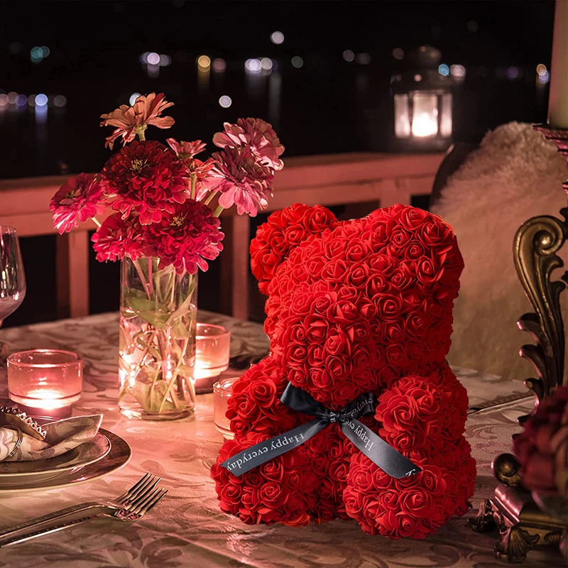 Valentine Gifts Decoration Rose Bear Artificial Flower With Box Lights Teddy For Women Girlvän Birthday Present Love 240131