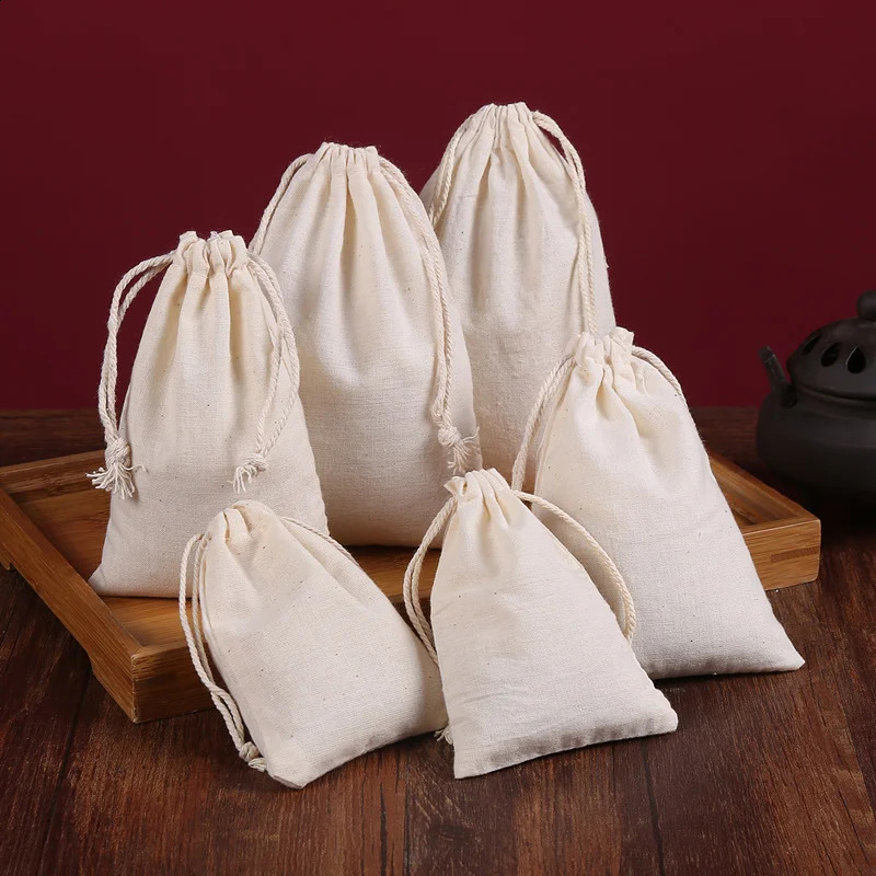 Lot 100% Cotton Drawstring Storage Bag for Gift Package Christmas Party Wedding Craft Packing Plain Pouches 240119