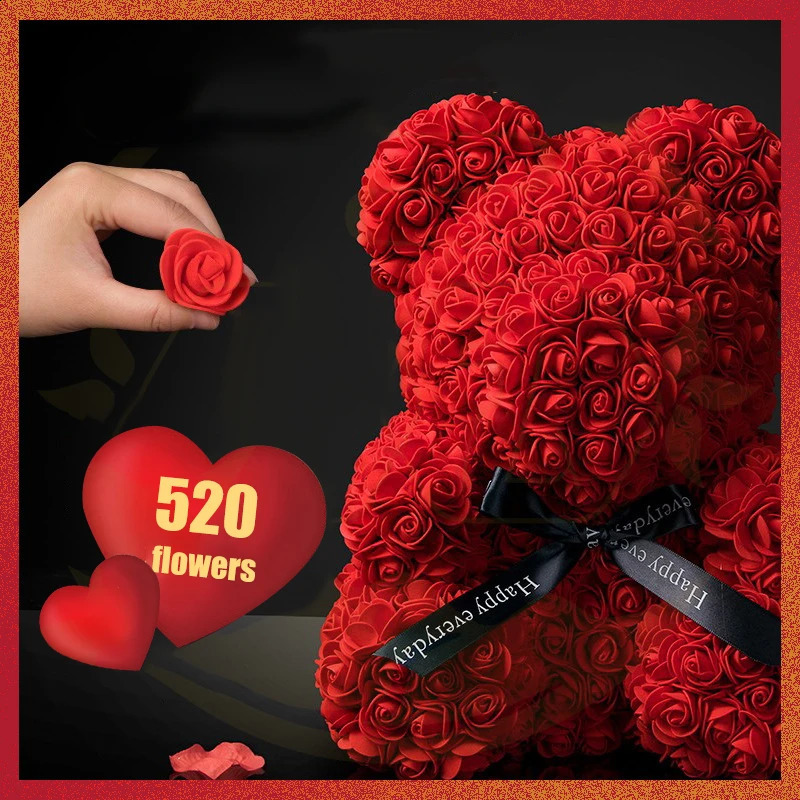 Valentine Gifts Decoration Rose Bear Artificial Flower With Box Lights Teddy For Women Girlvän Birthday Present Love 240131