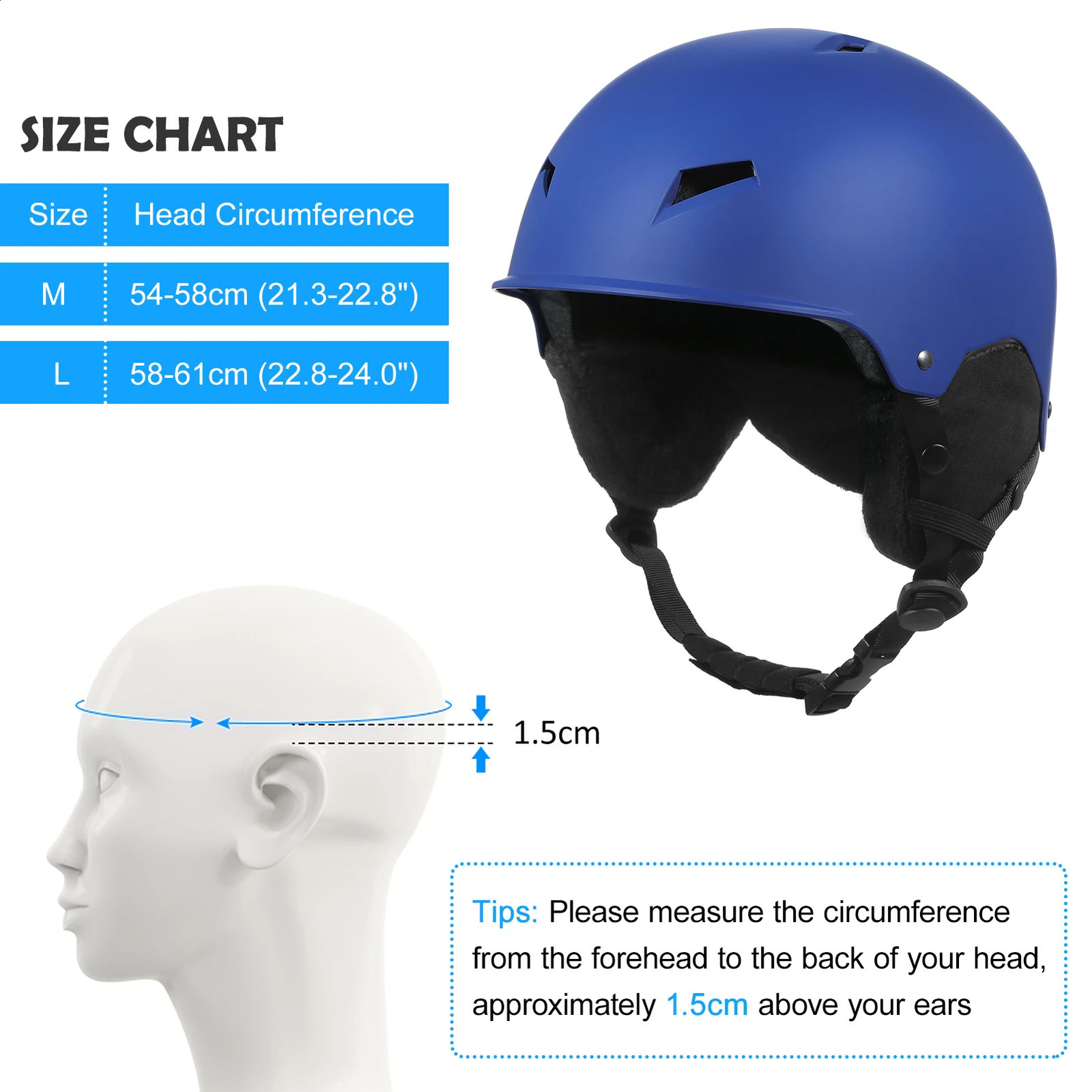 Snow Helmet with Detachable Earmuff Men Women Snowboard Goggle Fixed Strap Safety Skiing Sports 240124