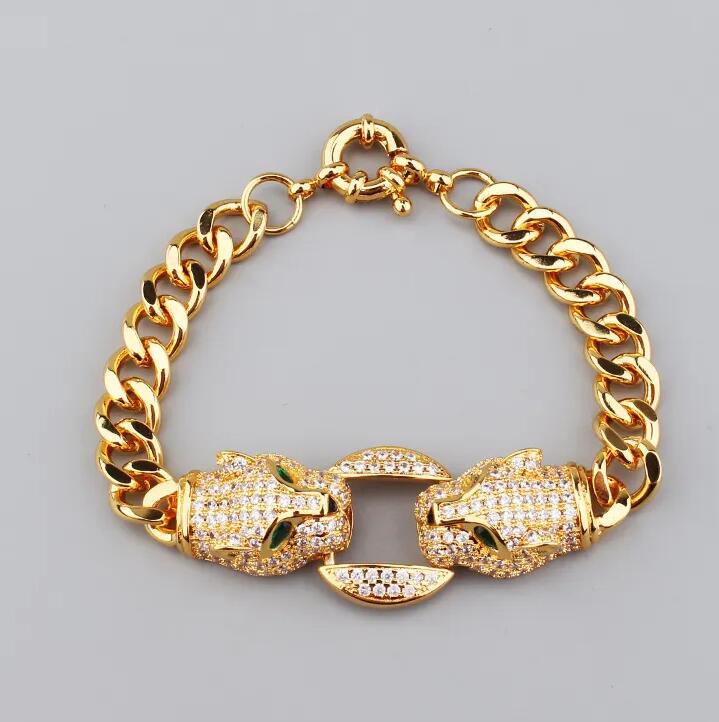 Hip Hopnew designade mode lyxig cheetah halsband kvinnor män tjock kedja armband punk armband guld full diamanter örhänge mode charm designer smycken