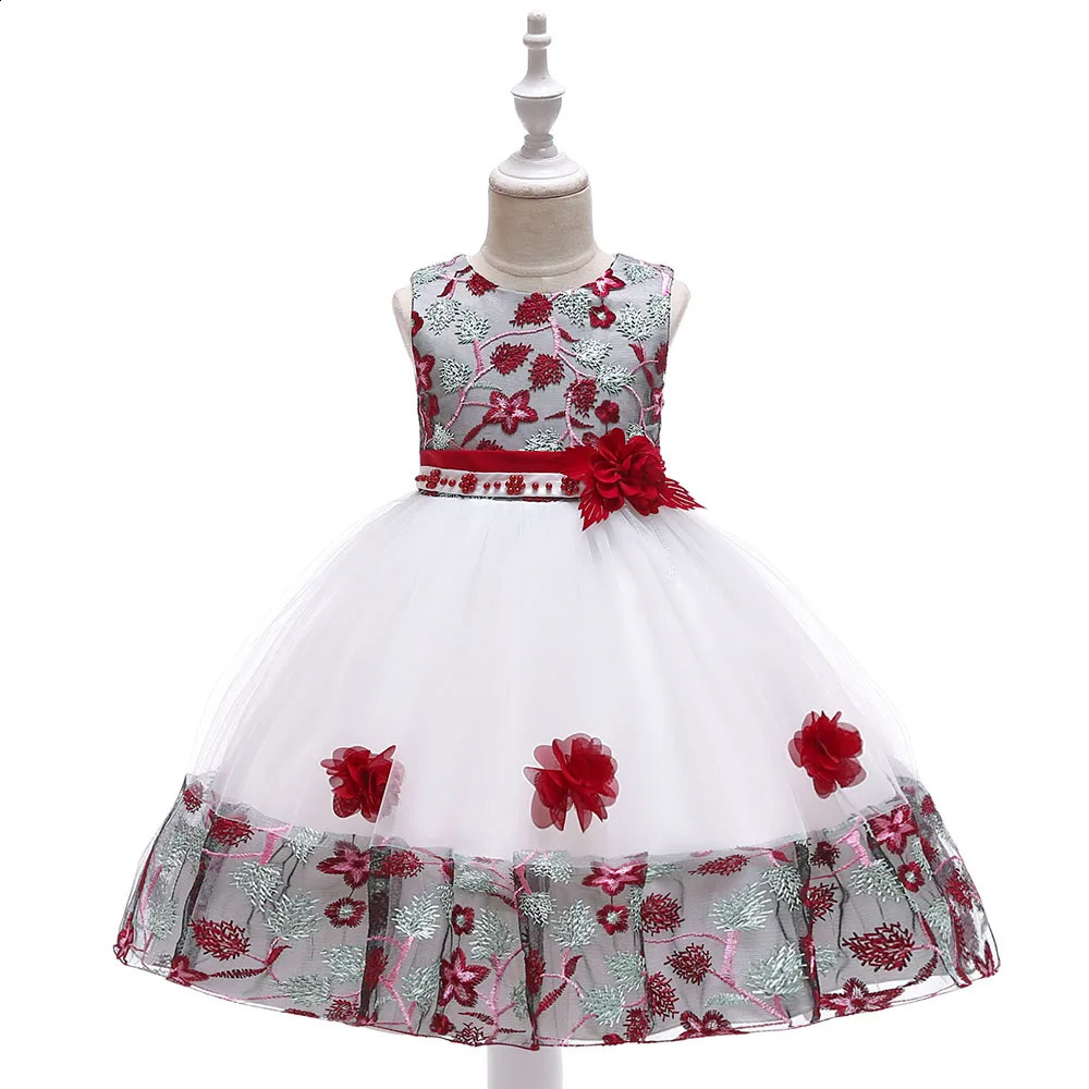 Été enfants fille robe broderie fleur filles robes de fête d'anniversaire enfants princesse bal costumes vêtements formels 3 8 ans 240126