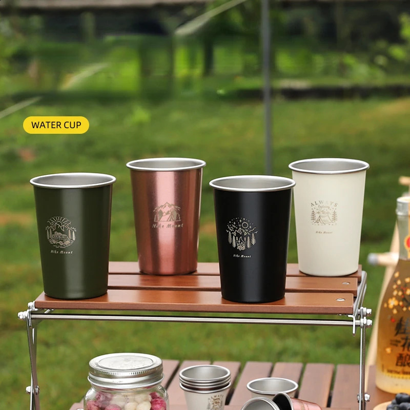 4 pièces ensemble de tasses en plein air 350ML 304 en acier inoxydable Camping randonnée pique-nique thé bière café lait BBQ gobelets tasse en verre Portable 240122