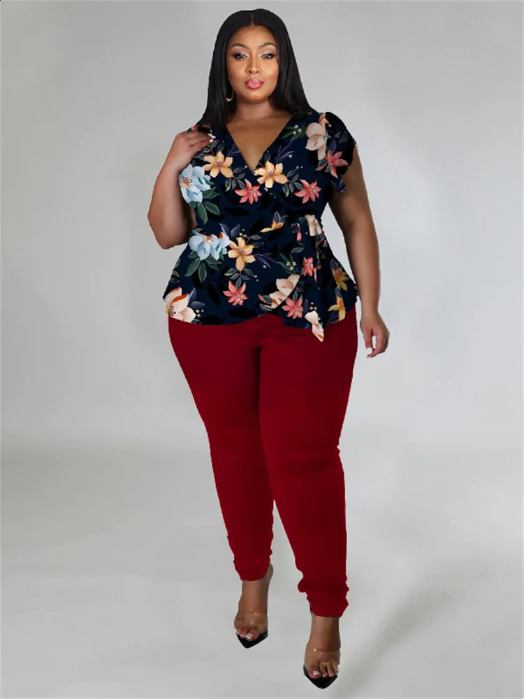 WMSTAR Plus Size Two Piece Outfits Pants Set Women Summer Clothes Printed Top Solid Leggings Matching Wholesale Drop 240129