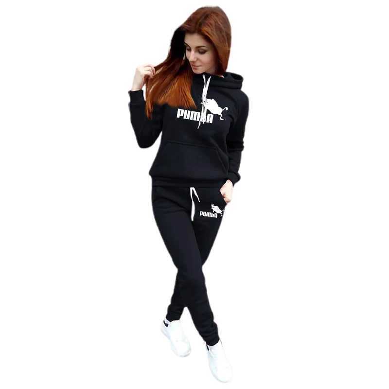 Women's Two Piece Pants Woman Tracksuit Two Piece Set Winter Warm Hoodies+Pants Pullovers Sweatshirts Female Jogging Woman Clothing Sports Suit Outfits YQ240214