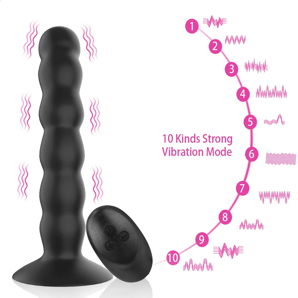 Analpärlor Strong Suction Cup 10 Modes Vibrator Sex Toys For Women Men Vagina Prostate Massage Wireless Remote Control Butt Plug 240226