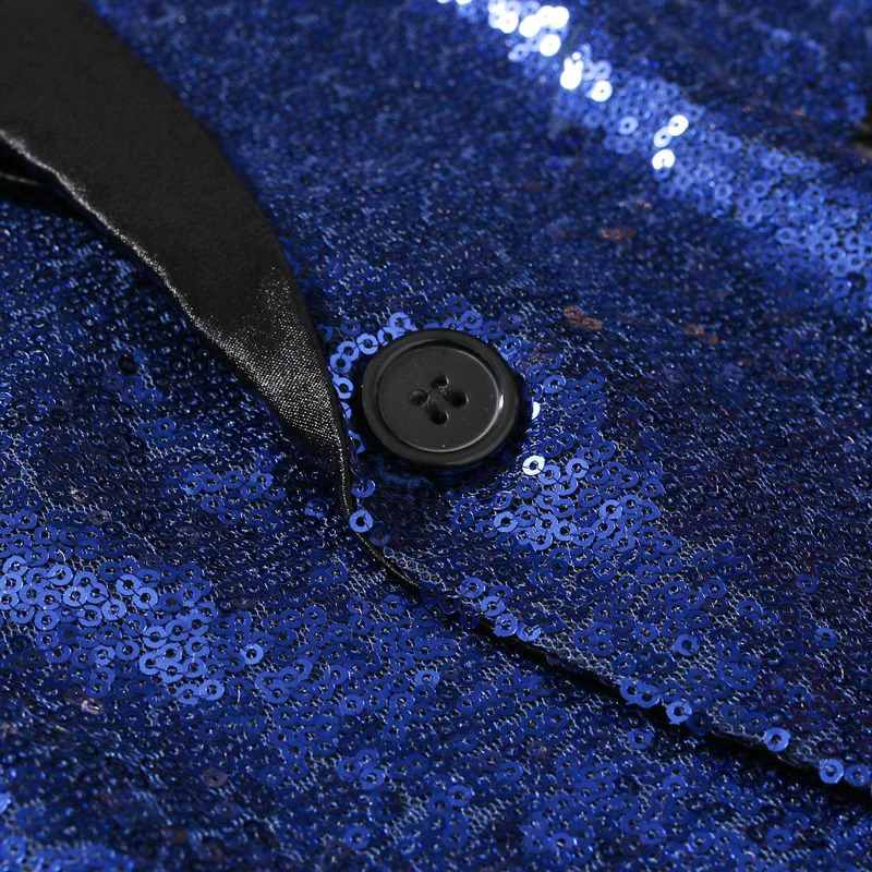 Zwart Pailletten Een Knop Sjaalkraag Jasje Mannen Bling Glitter Nachtclub Prom DJ Blazer Stadium Kleding voor Zangers 240125