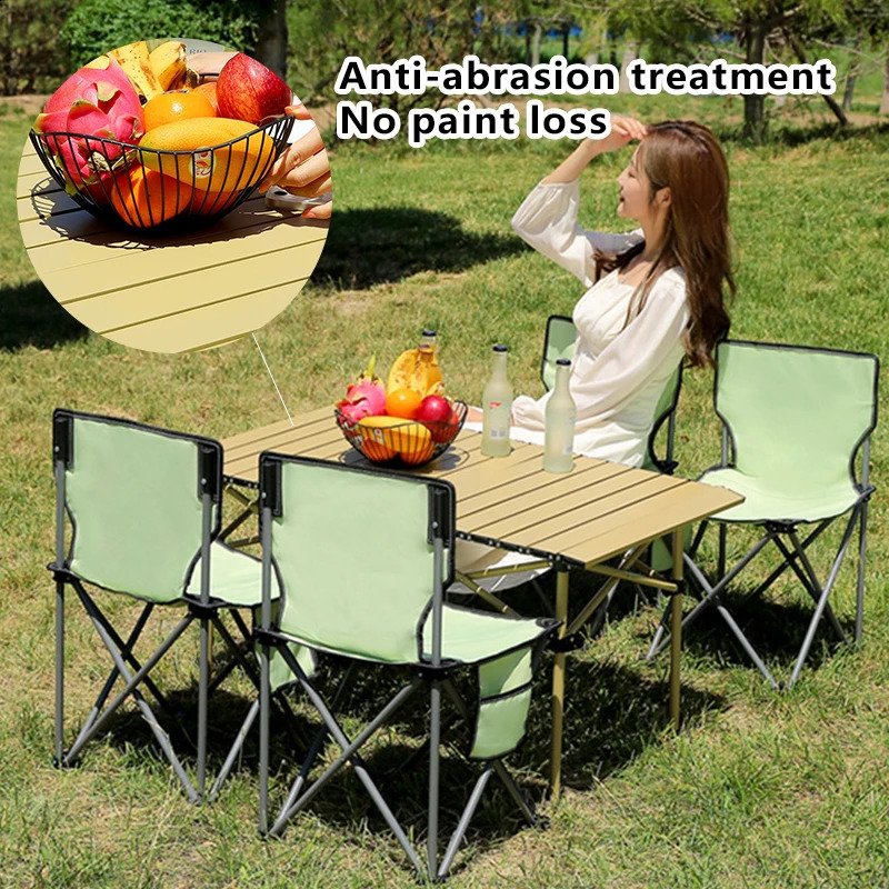 Outdoor Portable Folding Chair Square Table Egg Roll Table Picnic Table and Chairs Barbecue Folding Camping Chair 240124