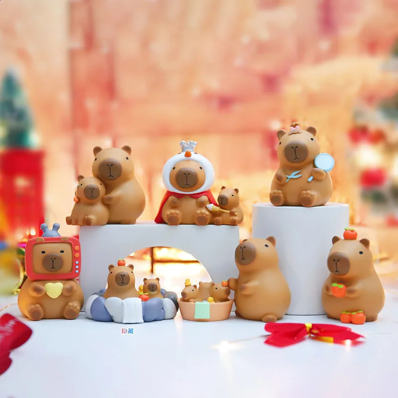 Capybara Figure Blind Box Simulation Capibara Kawaii Anime Djur Figurer Doll Barn Födelsedag Christmas Gift 240126