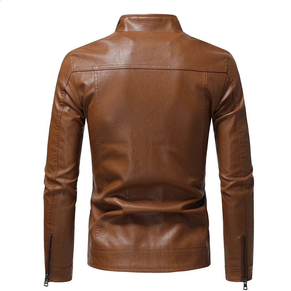 Outono moda tendência casacos estilo masculino fino gola de couro da motocicleta jaqueta de couro do plutônio dos homens S-4XL 240131