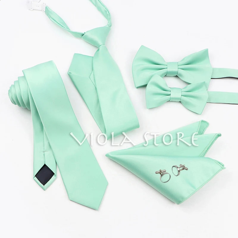 6 pezzi colore superiore verde rosa blu poliestere solido 6 cm cravatta set uomo bambini matrimonio papillon fazzoletto regalo festa cravatta camicia accessorio 240122