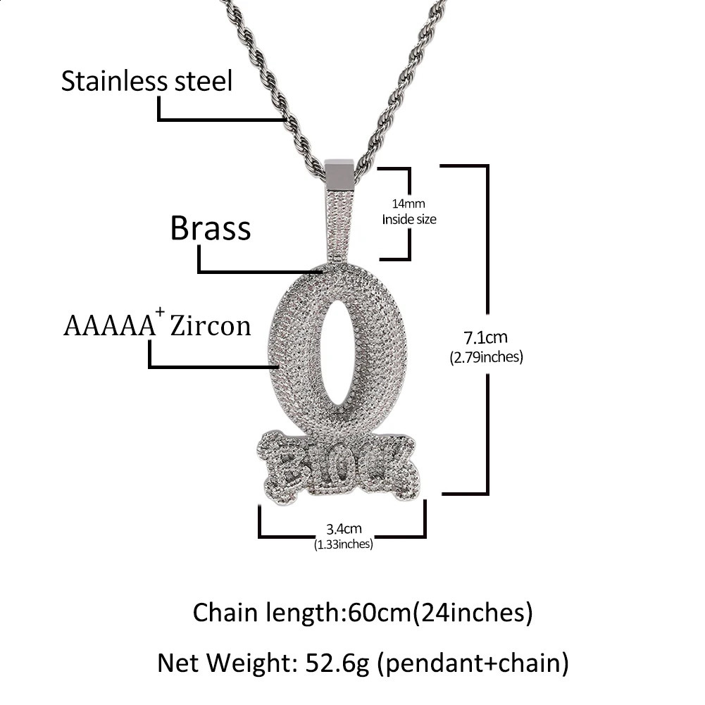 The Bling King Iced Letter o Block Prendant Necklace for Men Gold Micro Micro Micro Cubic Zirconia Charm Joled Hip Hop Jewelry 240202