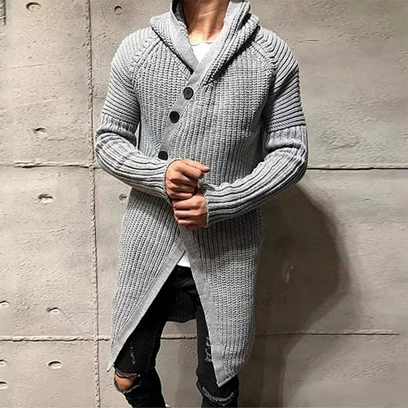 Hommes boutonné Long pull pardessus hommes hiver automne manches tricot à capuche Cardigans manteau mode solide tricoté vestes 240130