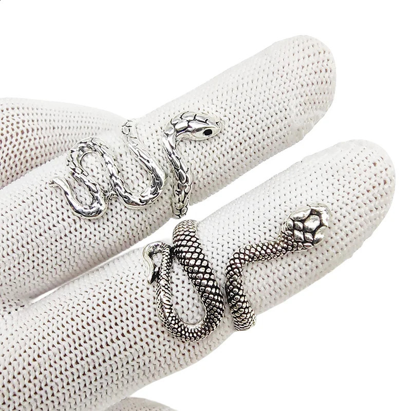 50 шт./лот, оптовая продажа, смешанный стиль, винтажные серебряные кольца на палец в виде змеи для женщин и мужчин, открытая регулировка, ювелирные изделия с большими животными, вечерние бар 240129