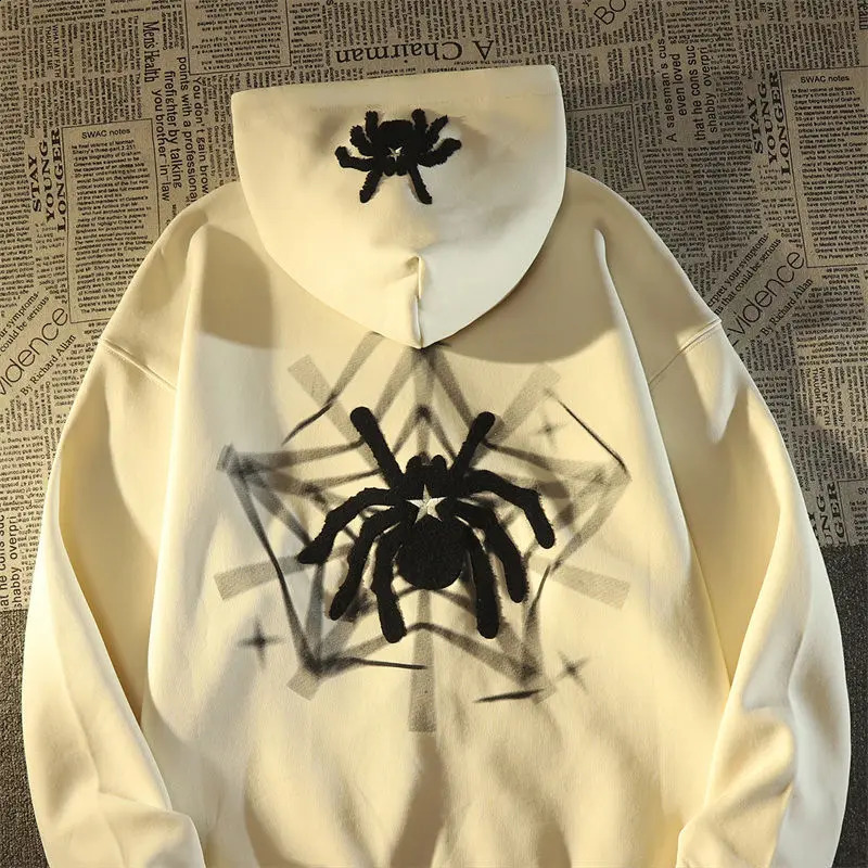 Vintage Spider broderie tenue Harajuku veste hommes automne Couple sweat lettre vêtements Anime sweat à capuche zippé 240202
