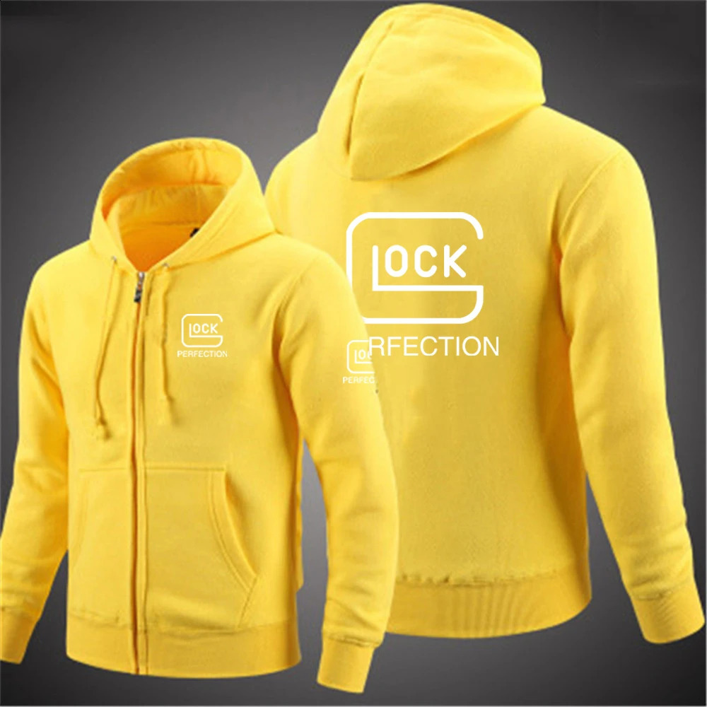 Glock Perfection Shooting Hooded Long Sleeve Men Jacket Drawstring dragkedja Stängning Solid Color Casual Sweatshirt kläder 240129