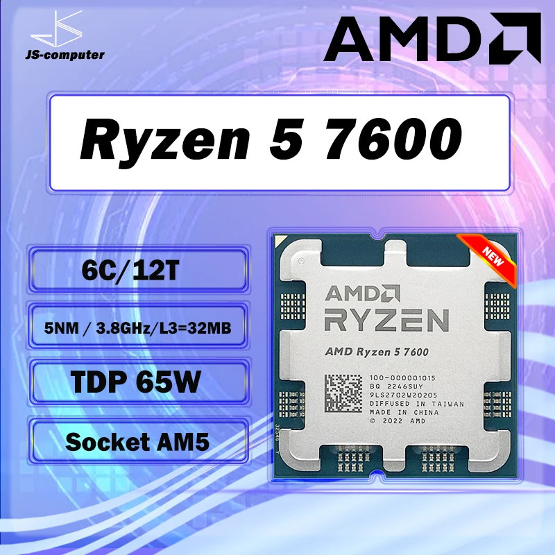 Ryzen 5 7600 R5 38 GHz 6core 12thread CPUプロセッサ5NM L332M 100001015スロットAM5ファンなしでボックス化されていない240126