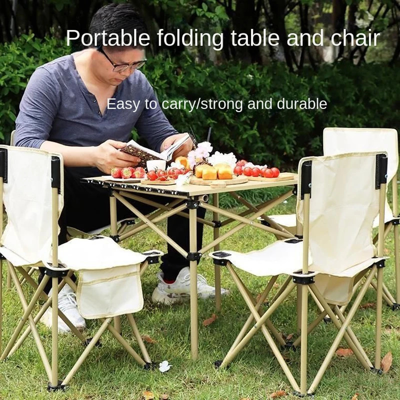 Tables d'extérieur avec chaises en alliage d'aluminium, câble pliable portable, lumière, loisirs, rouleau d'œufs, Camping, pique-nique, véhicule, voiture Mobile 240124