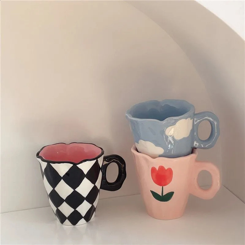 Hand-Painted Flower Tea Cup Ceramic Mug Home Office Drinkware Cup Tea Coffee Milk Juice Water bottle Creative Gift for Her 240123