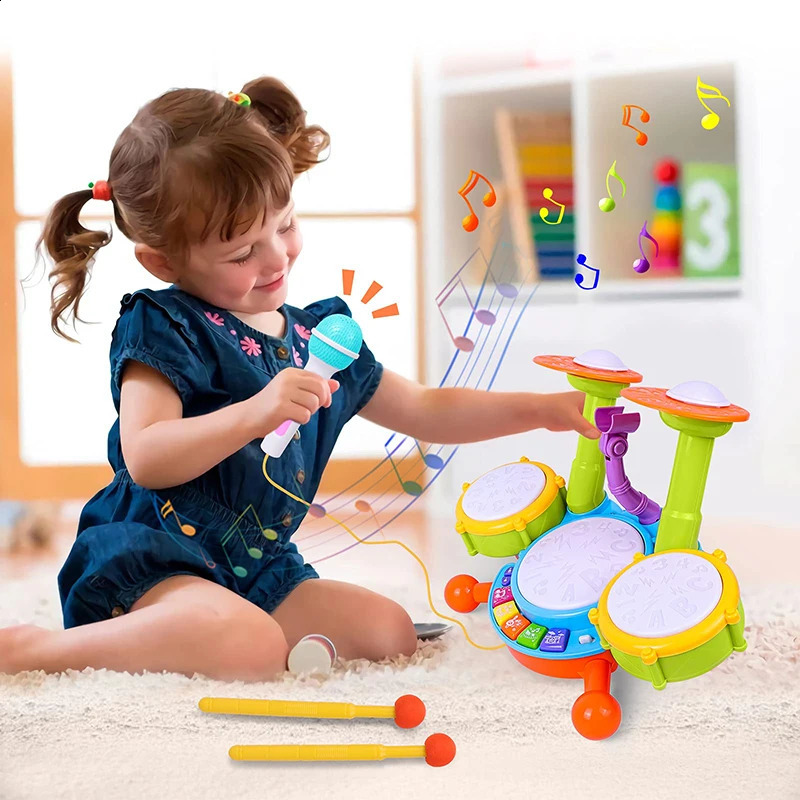 Set di batteria bambini i più piccoli 13 Strumenti musicali educativi bambini Giocattoli ragazza Microfono Attività di apprendimento Regali 240124