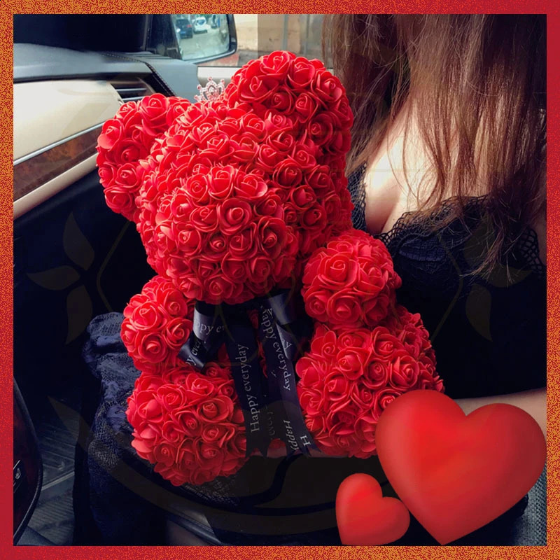Valentine Gifts Decoration Rose Bear Artificial Flower With Box Lights Teddy For Women Girlvän Birthday Present Love 240131