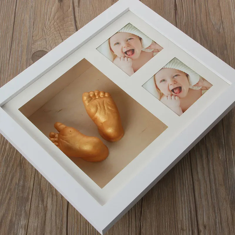 Baby Hand Voet Schimmel Print Po Frame DIY 3D Gips Casting Kit Stereo Kloon Handafdruk Voetafdruk Memorial Grow Record Souvenir 240125