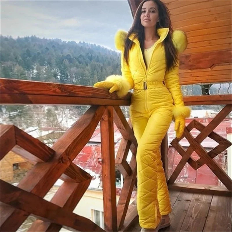 Oulylan Ski Jumpsuit厚い冬の温かい女性スノーボードスノーボードスキーットアウトドアスポーツスキーパンツZipperスキースーツ240122