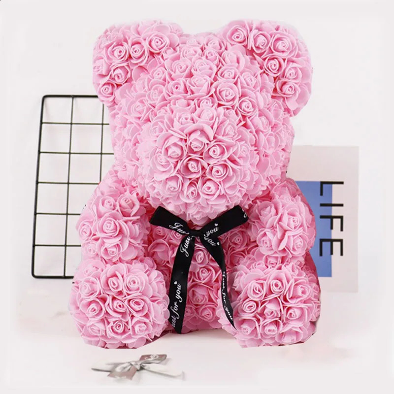 Regalo di anno l'orso rosa immortale la fidanzata San Valentino Simulazione creativa Fiore in schiuma PE Decorazioni matrimoni 18 cm 240131