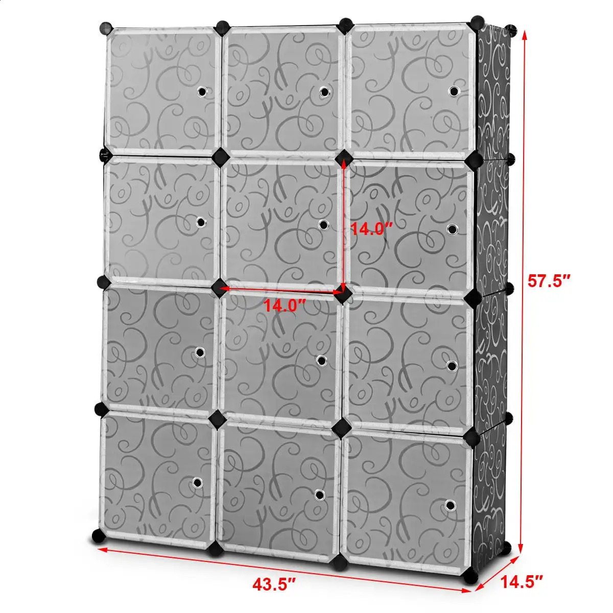 Cube draagbare kastopbergorganisator 14 x kledingrekplanken zwart 12 240125